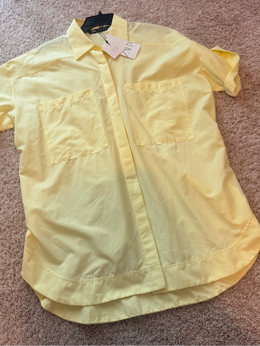NWT Zara oversized Shirt Dress button down pockets Swim coverup Size XS
